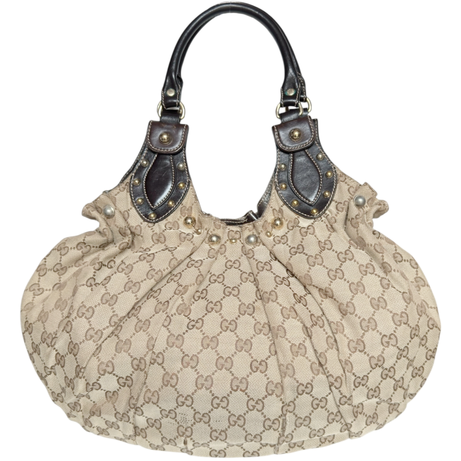Vintage Gucci Monogram Pelham Hobo Shoulder Bag in Beige / Brown | NITRYL