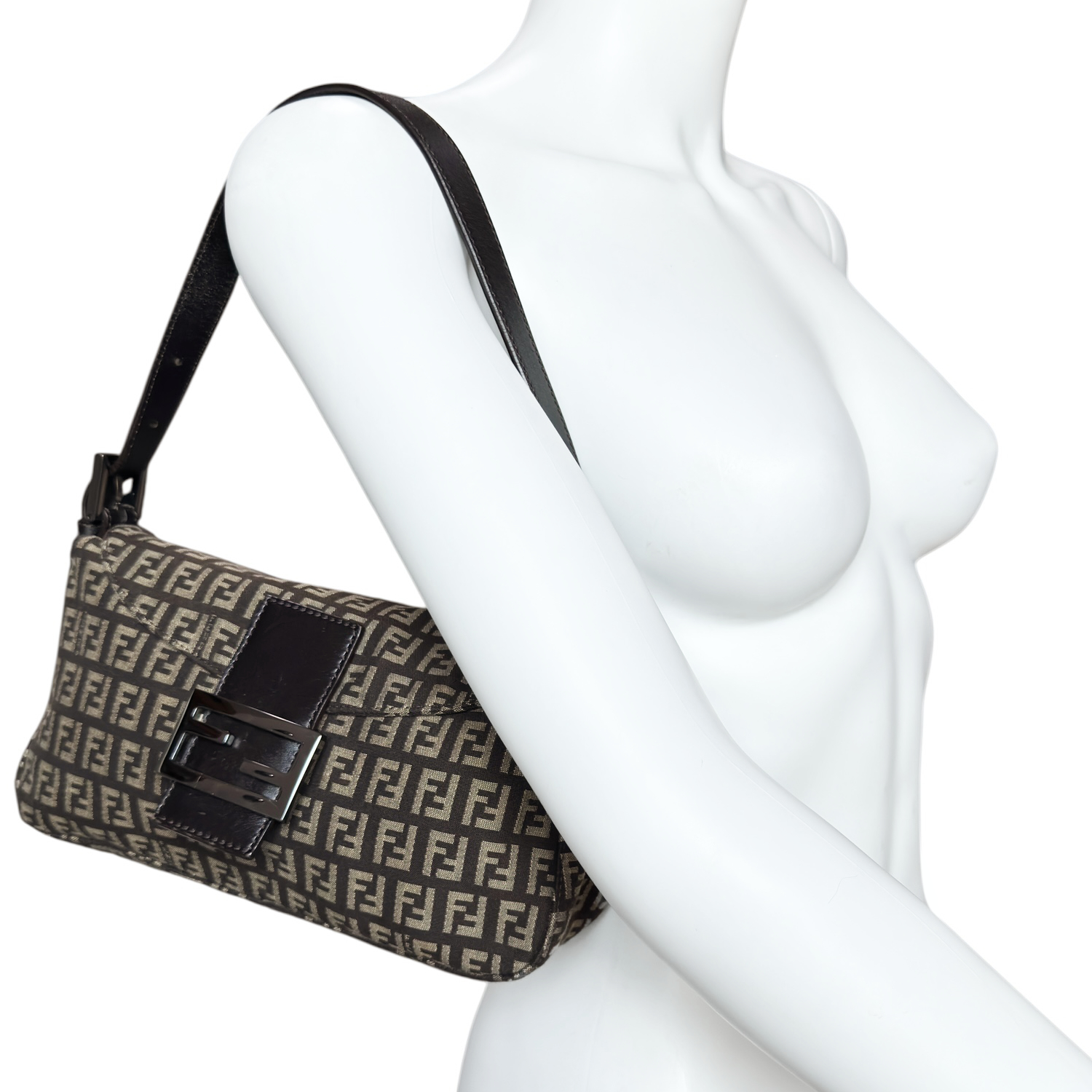 Fendi Monogram Shoulder Baguette Bag in Brown - Image 8