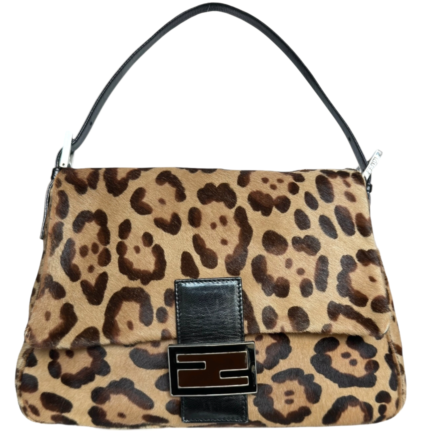 Vintage Fendi Leopard Print Calfskin Shoulder Mamma Baguette Bag in Brown / Black | NITRYL