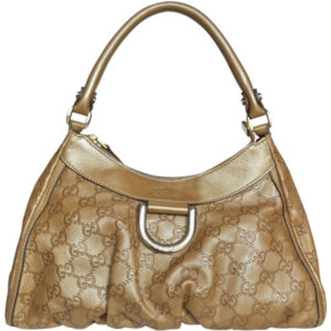 Vintage Vintage Gucci Monogram Leather D Ring Hobo Shoulder Bag in Gold | NITRYL