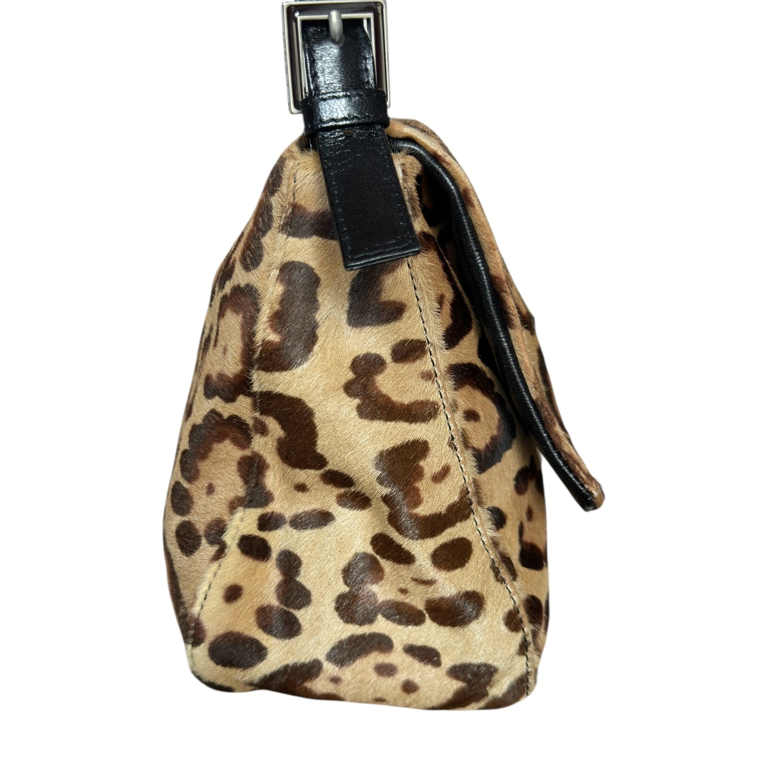 Fendi Leopard Print Calfskin Shoulder Mamma Baguette Bag in Brown / Black - Image 3