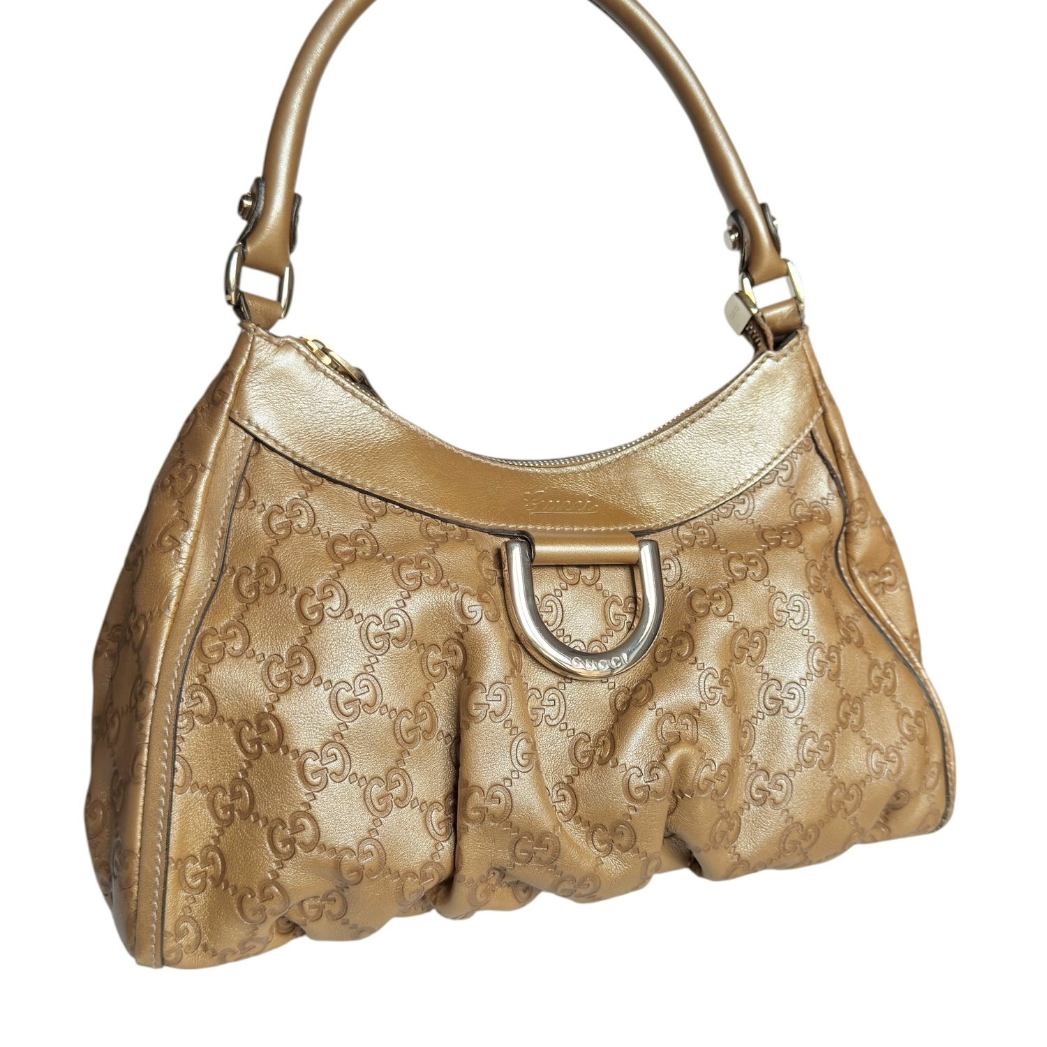 Gucci Monogram Leather D Ring Hobo Shoulder Bag in Gold - Image 2