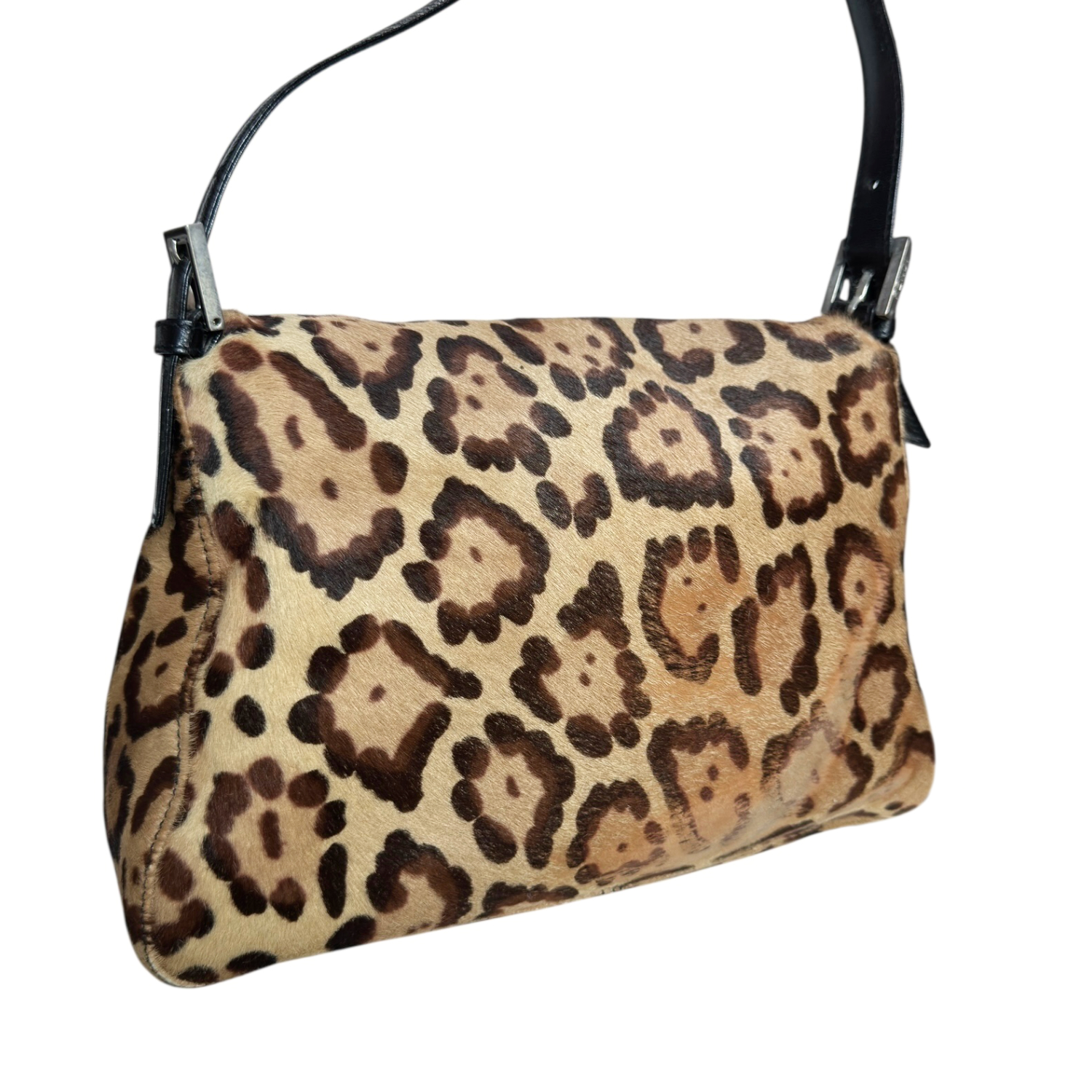 Fendi Leopard Print Calfskin Shoulder Mamma Baguette Bag in Brown / Black - Image 4