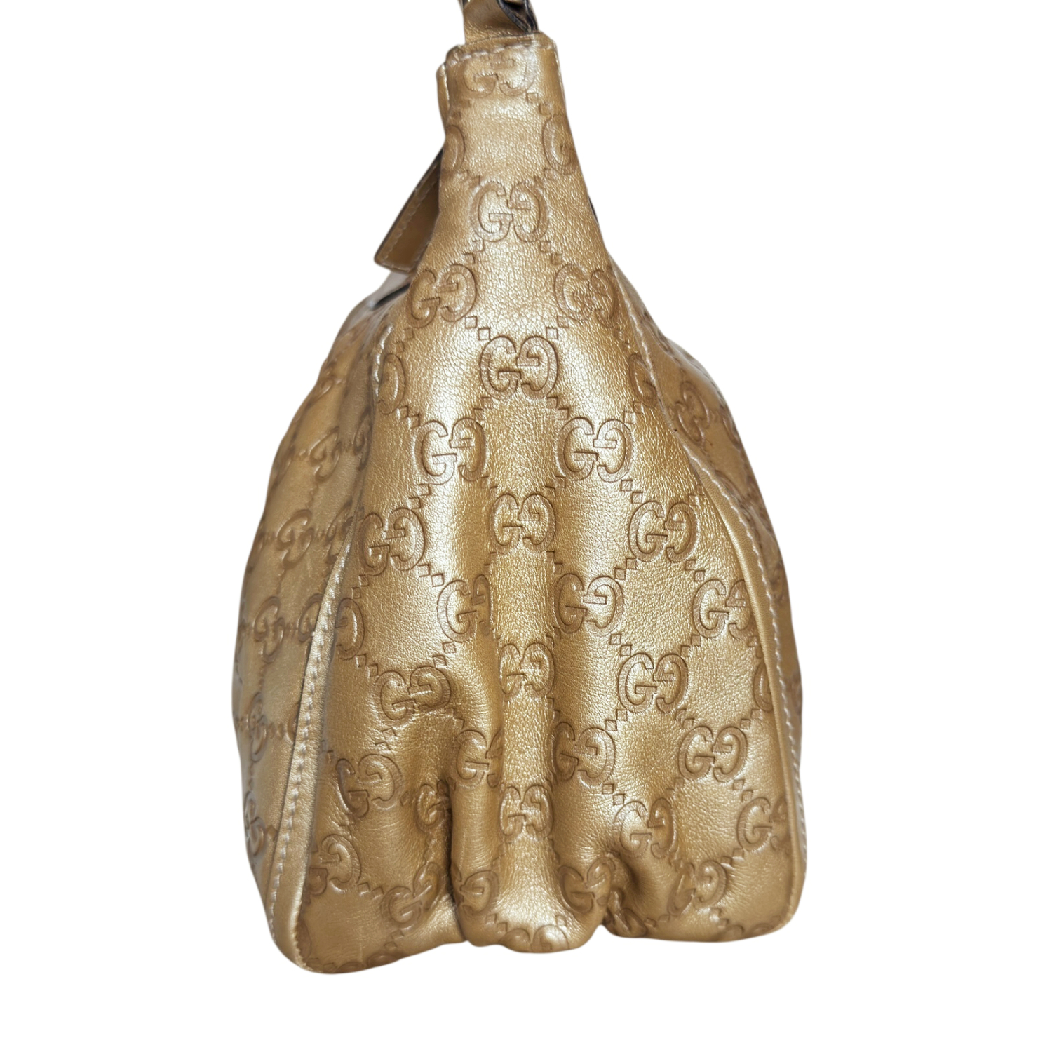 Gucci Monogram Leather D Ring Hobo Shoulder Bag in Gold - Image 3
