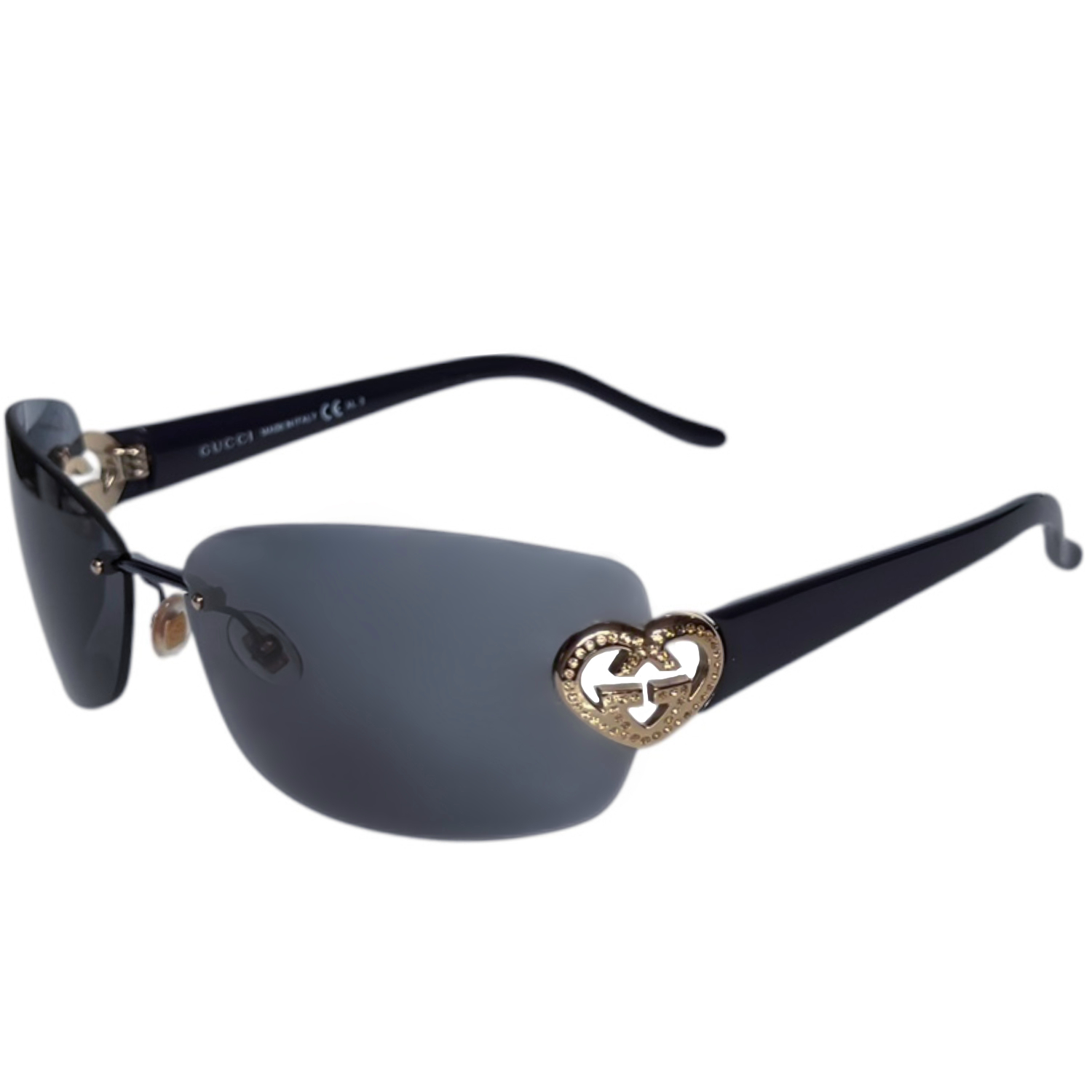 Vintage Gucci GG Heart Rimless Sunglasses in Navy Blue / Gold | NITRYL