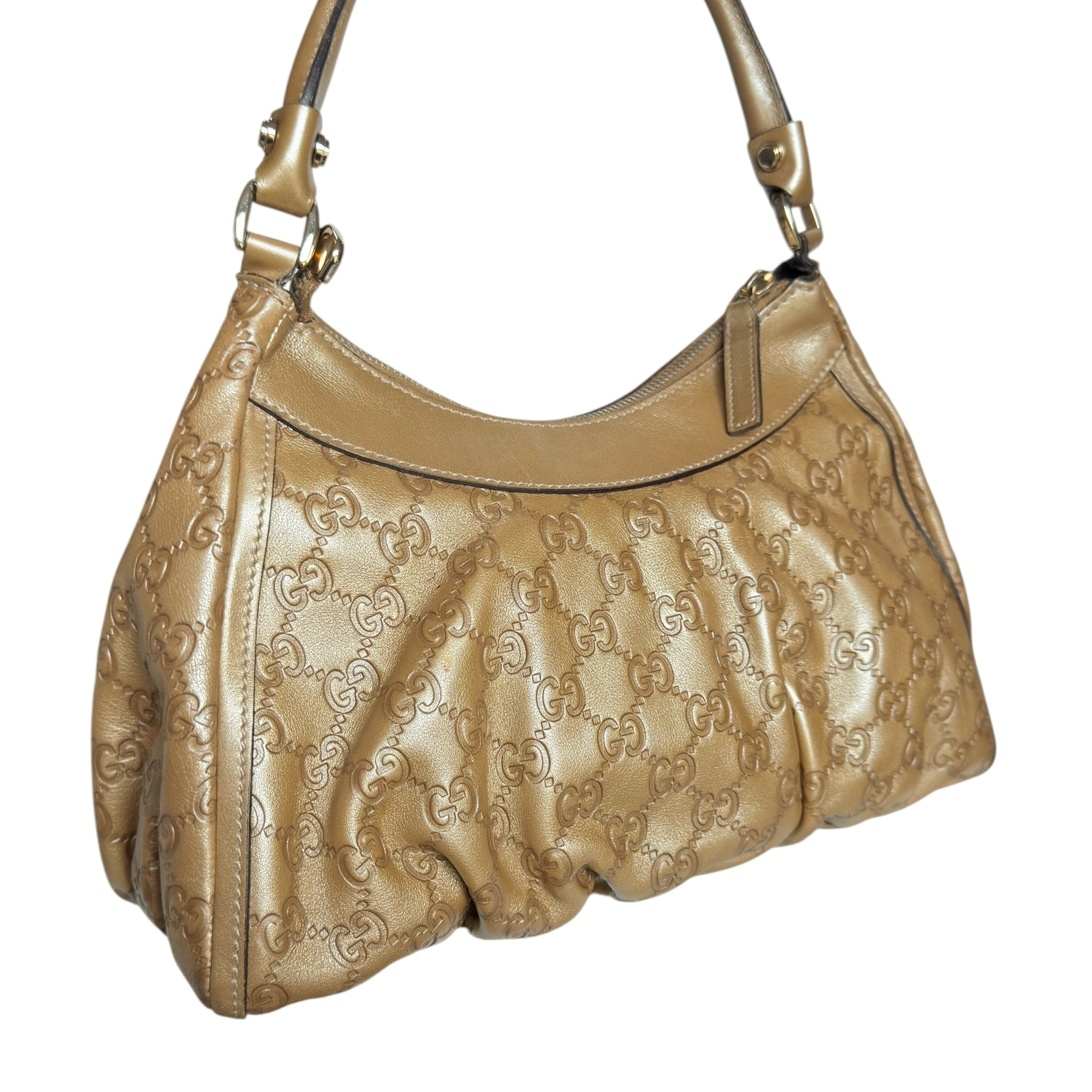 Gucci Monogram Leather D Ring Hobo Shoulder Bag in Gold - Image 4