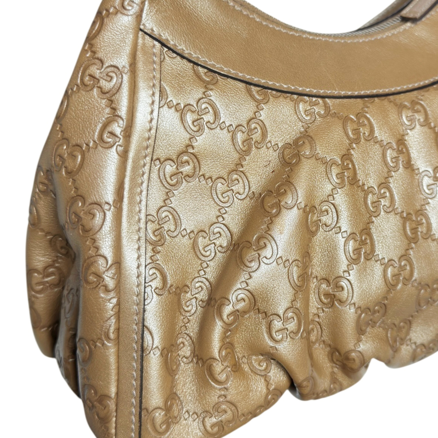 Gucci Monogram Leather D Ring Hobo Shoulder Bag in Gold - Image 5