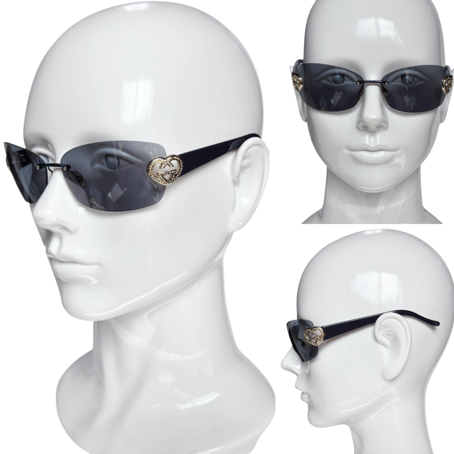 Gucci GG Heart Rimless Sunglasses in Navy Blue / Gold - Image 4