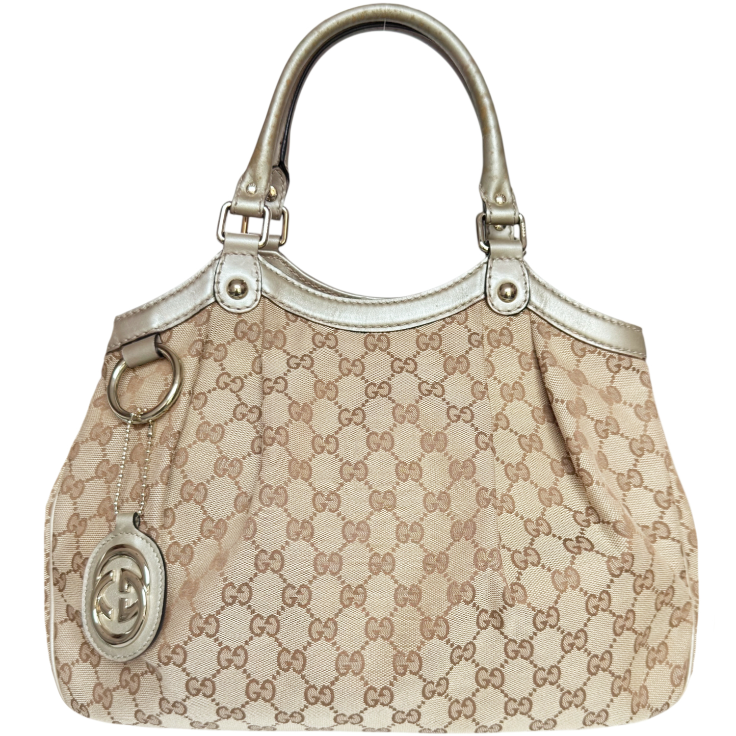 Vintage Gucci Monogram Sukey Hobo Shoulder Bag in Beige / Gold | NITRYL