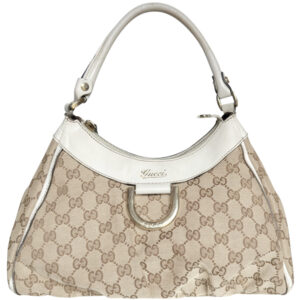 Vintage Gucci Monogram D Ring Hobo Shoulder Bag in Beige / White / Gold | NITRYL