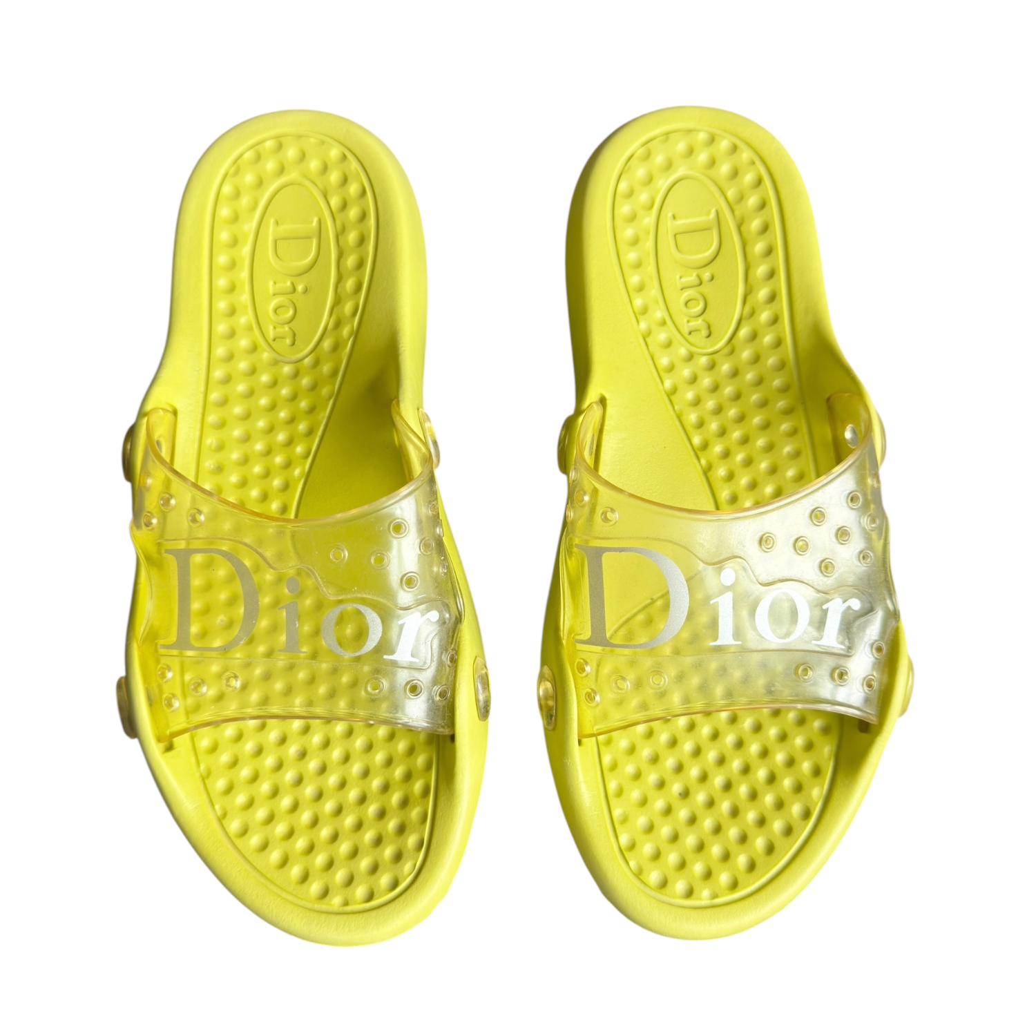 Vintage Dior Logo Rubber Pool Slides in Lime Green UK 7 | NITRYL