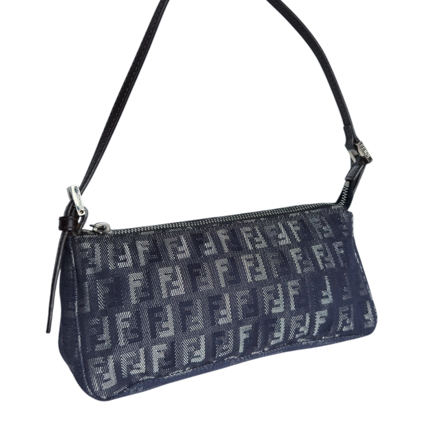 Fendi Monogram Denim Mini Shoulder Bag in Blue / Brown - Image 2