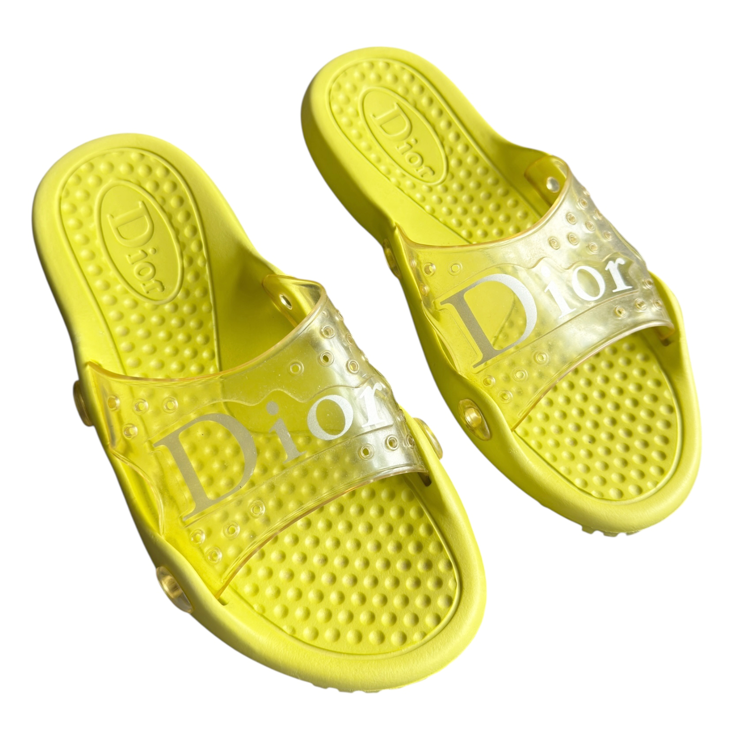 Dior Logo Rubber Pool Slides in Lime Green UK 7 - Image 2