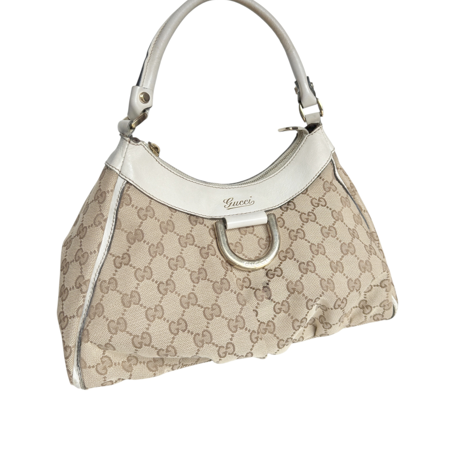 Gucci Monogram D Ring Hobo Shoulder Bag in Beige / White / Gold - Image 2