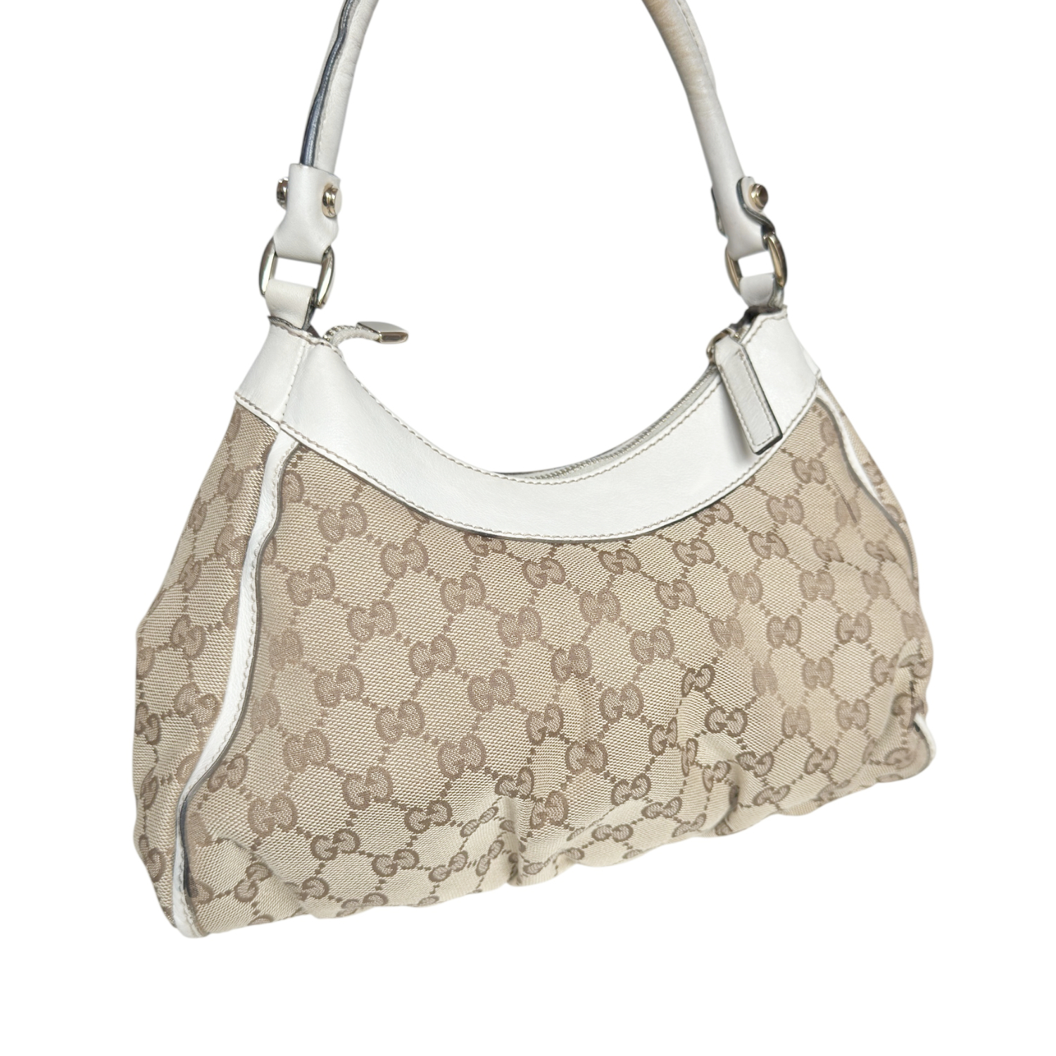 Gucci Monogram D Ring Hobo Shoulder Bag in Beige / White / Gold - Image 4