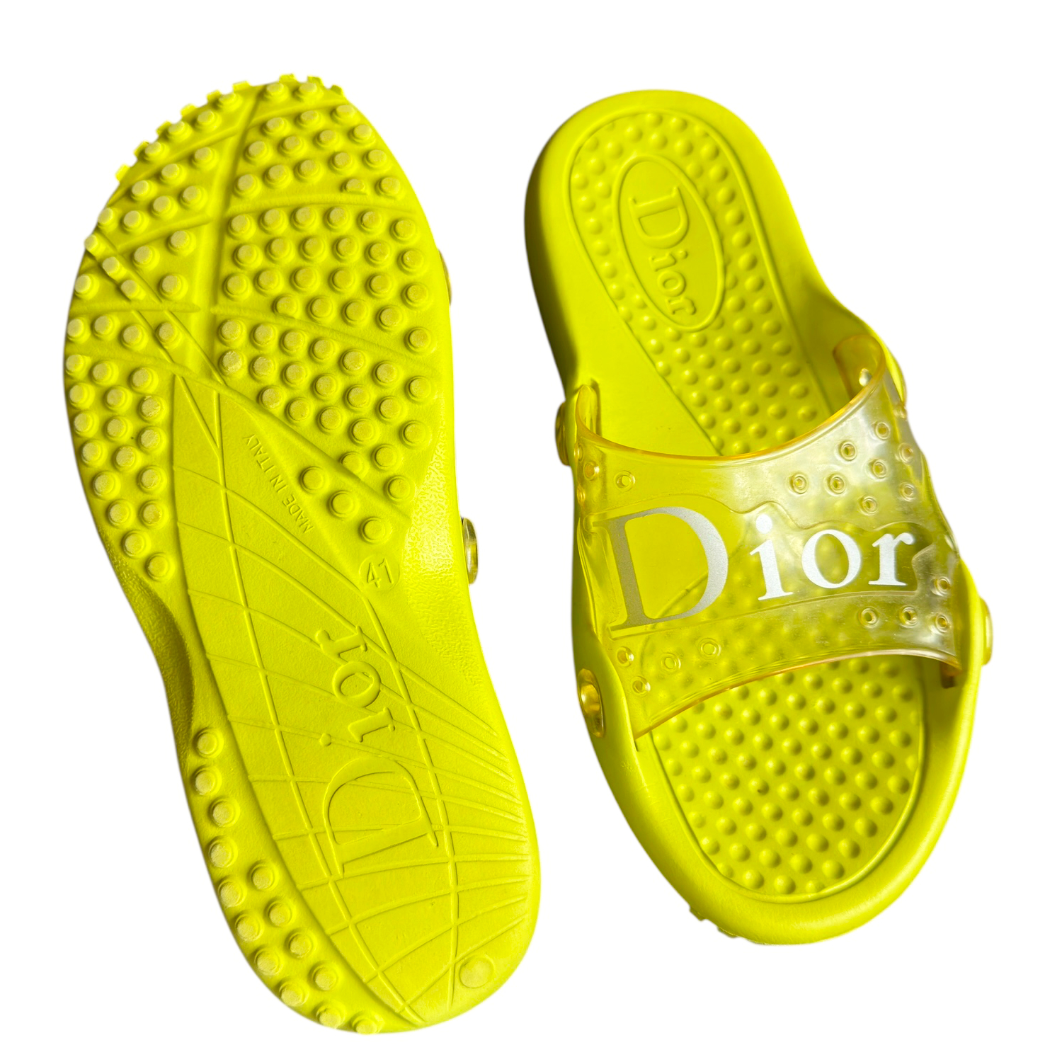 Dior Logo Rubber Pool Slides in Lime Green UK 7 - Image 4