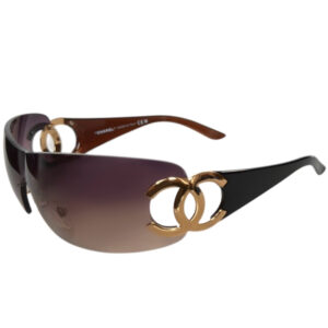 Vintage Chanel Logo Rimless Wraparound Sunglasses in Brown / Gold | NITRYL