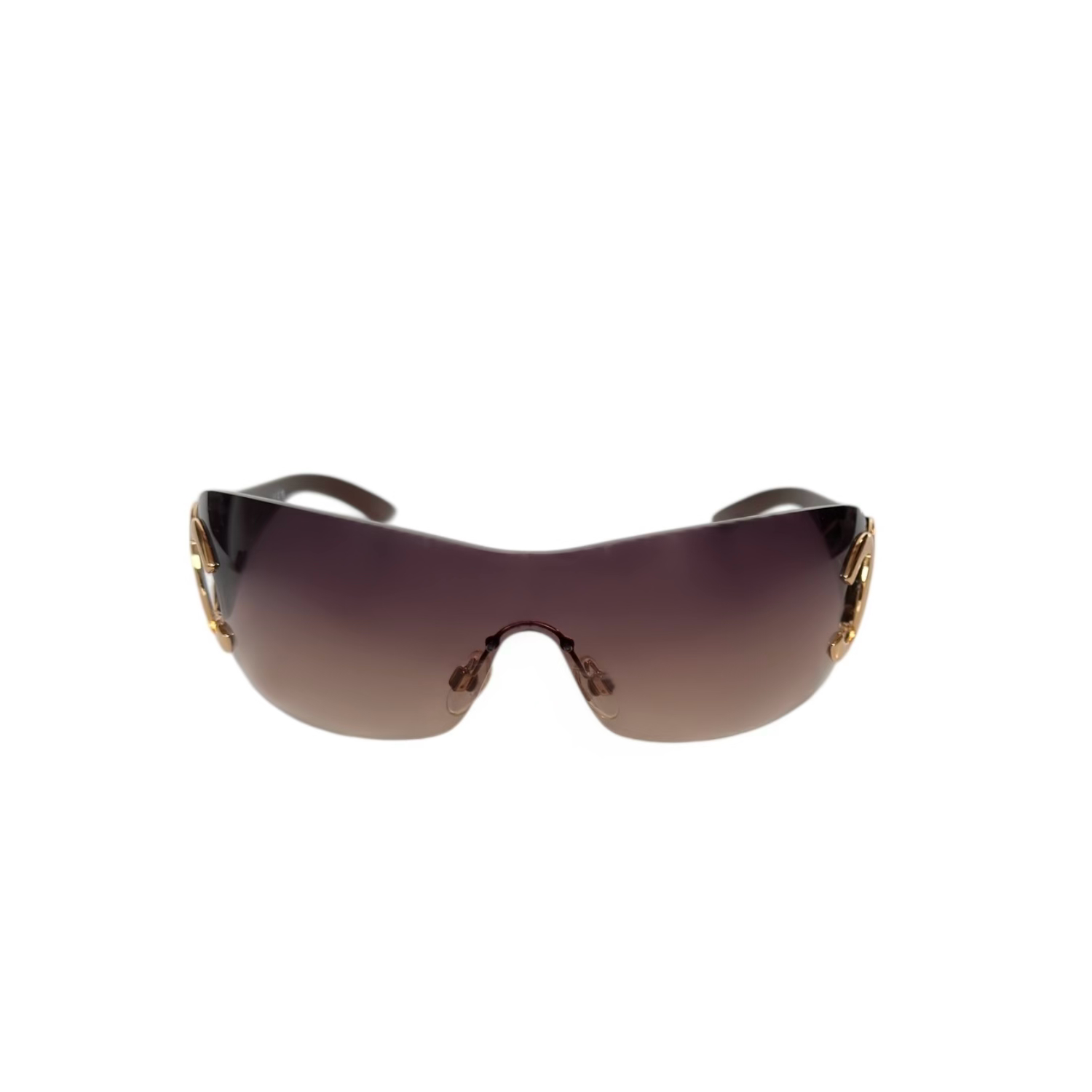 Chanel Logo Rimless Wraparound Sunglasses in Brown / Gold - Image 2