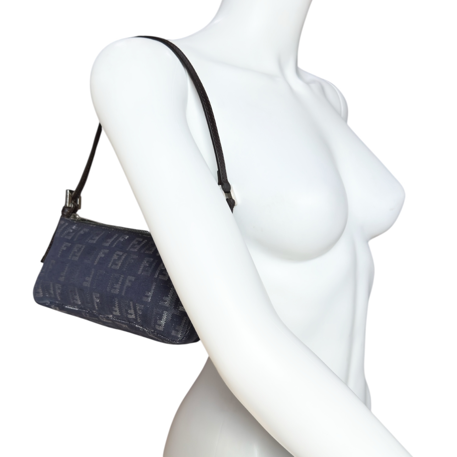 Fendi Monogram Denim Mini Shoulder Bag in Blue / Brown - Image 9
