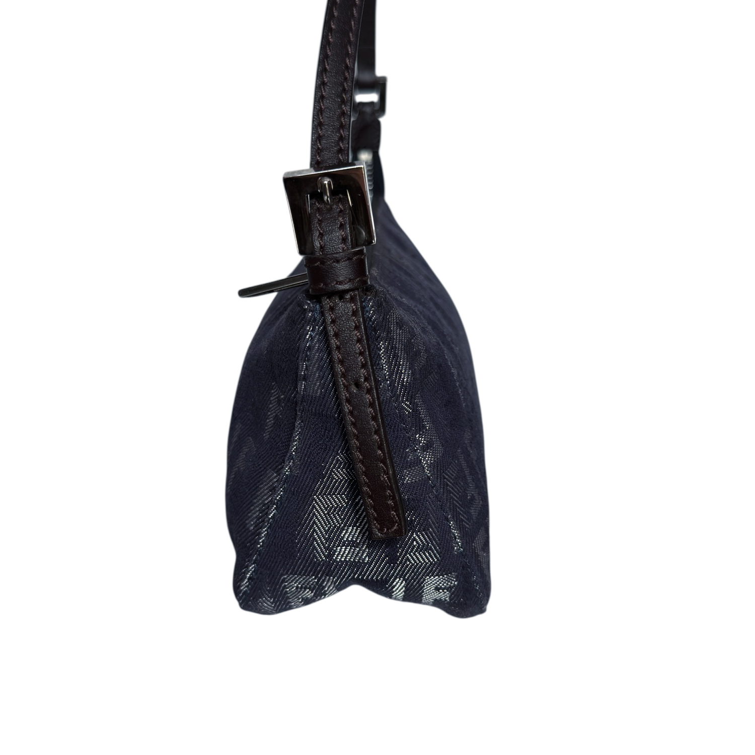 Fendi Monogram Denim Mini Shoulder Bag in Blue / Brown - Image 3
