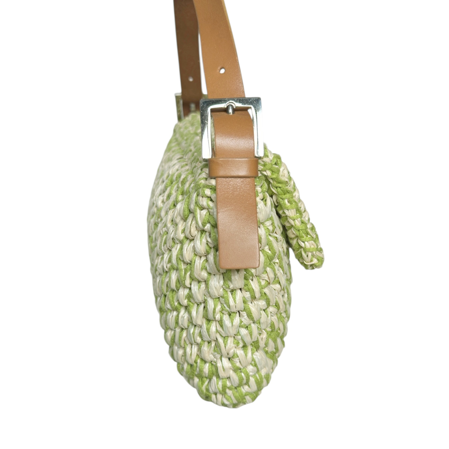 Fendi Rafia Woven Shoulder Baguette Bag in Green / Cream / Tan - Image 3