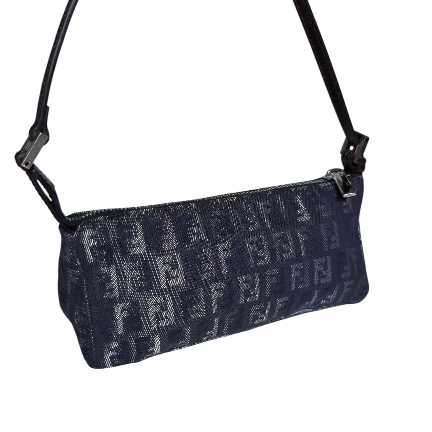 Fendi Monogram Denim Mini Shoulder Bag in Blue / Brown - Image 4