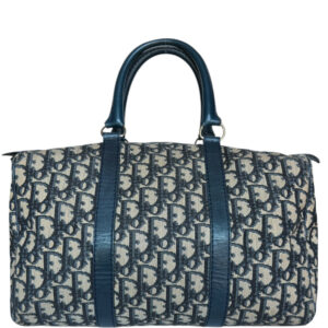 Vintage Dior Monogram Boston Bag in Navy Blue / Beige | NITRYL
