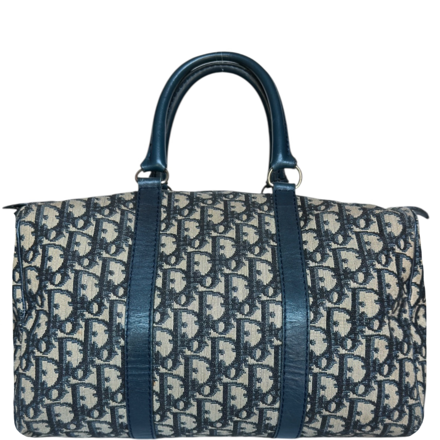 Vintage Dior Monogram Boston Bag in Navy Blue / Beige | NITRYL