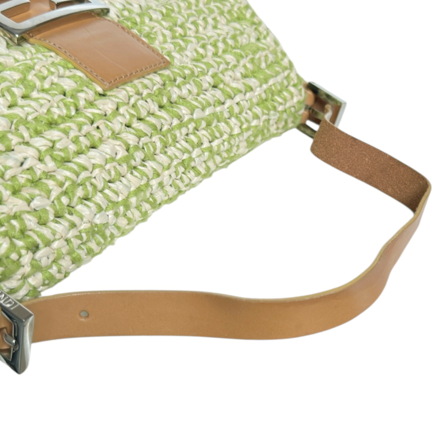 Fendi Rafia Woven Shoulder Baguette Bag in Green / Cream / Tan - Image 6