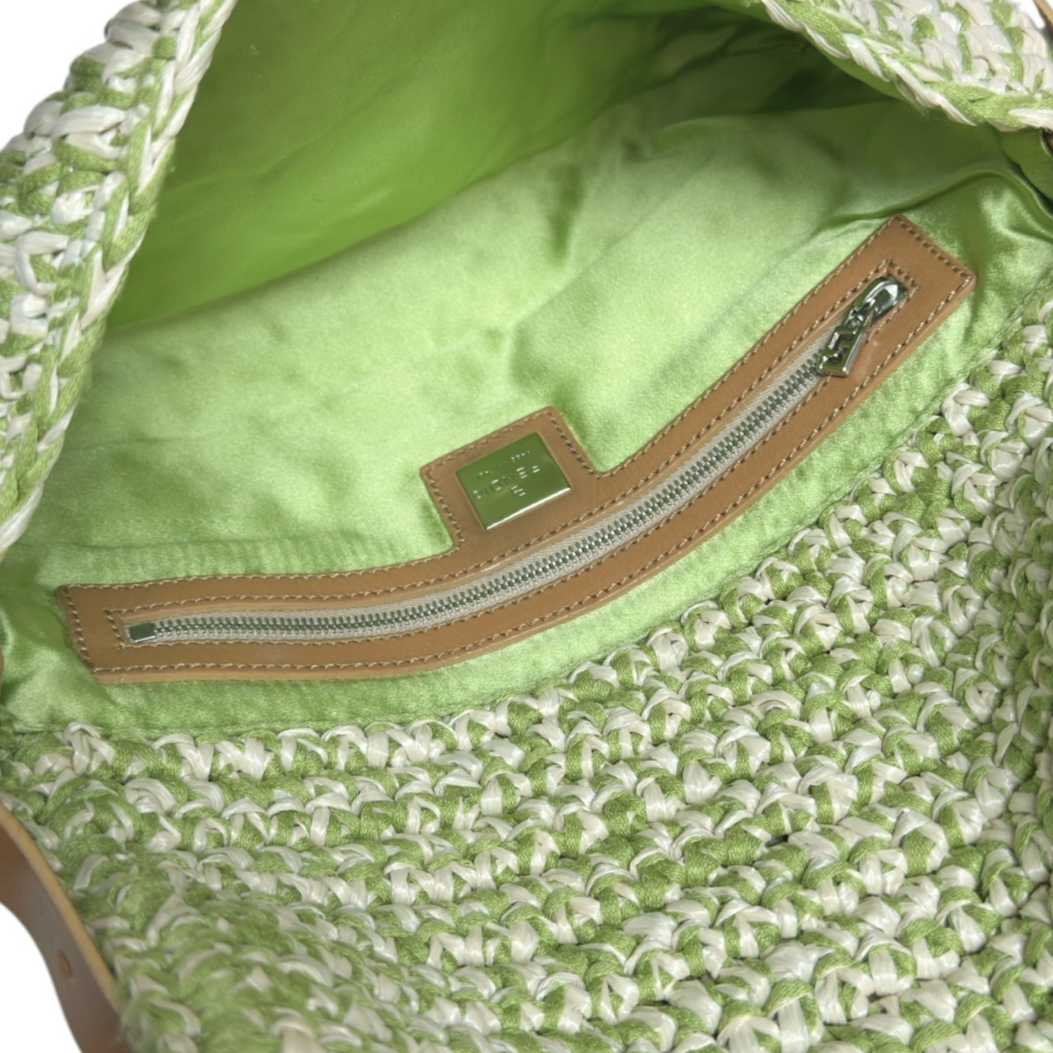 Fendi Rafia Woven Shoulder Baguette Bag in Green / Cream / Tan - Image 7