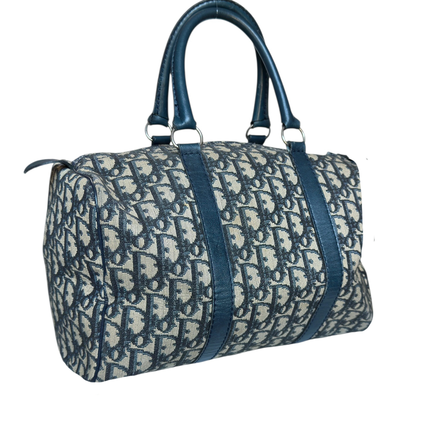 Dior Monogram Boston Bag in Navy Blue / Beige - Image 4