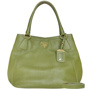 Vintage Prada Leather 2-Way Hobo Shoulder Bag in Olive Green / Gold | NITRYL