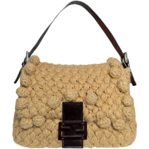 Vintage Fendi Bobble Knit Mamma Shoulder Baguette Bag in Beige / Brown | NITRYL
