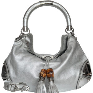 Vintage Gucci Indy Tassel Leather Hobo Shoulder Bag in Silver | NITRYL