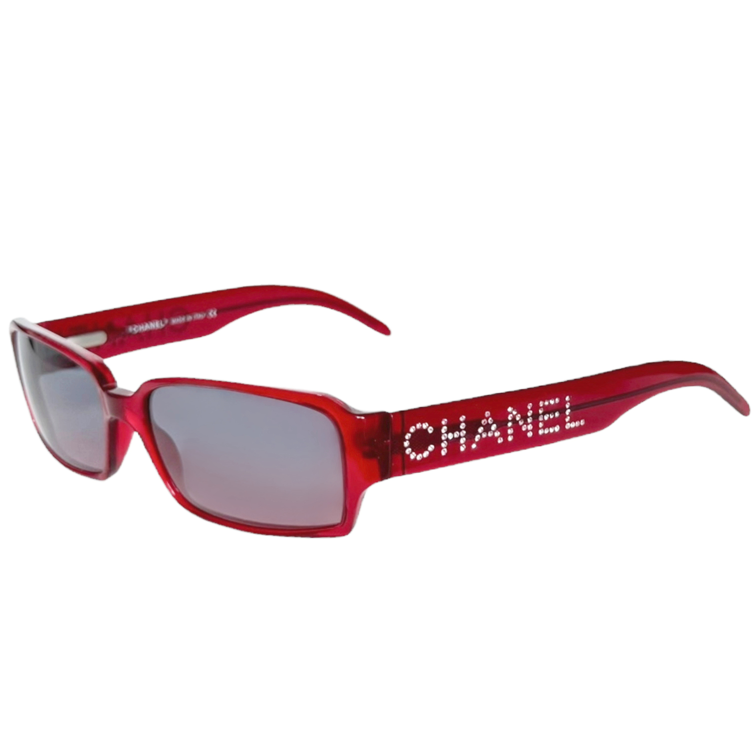 Vintage Chanel Diamante Spellout Sunglasses in Red | NITRYL