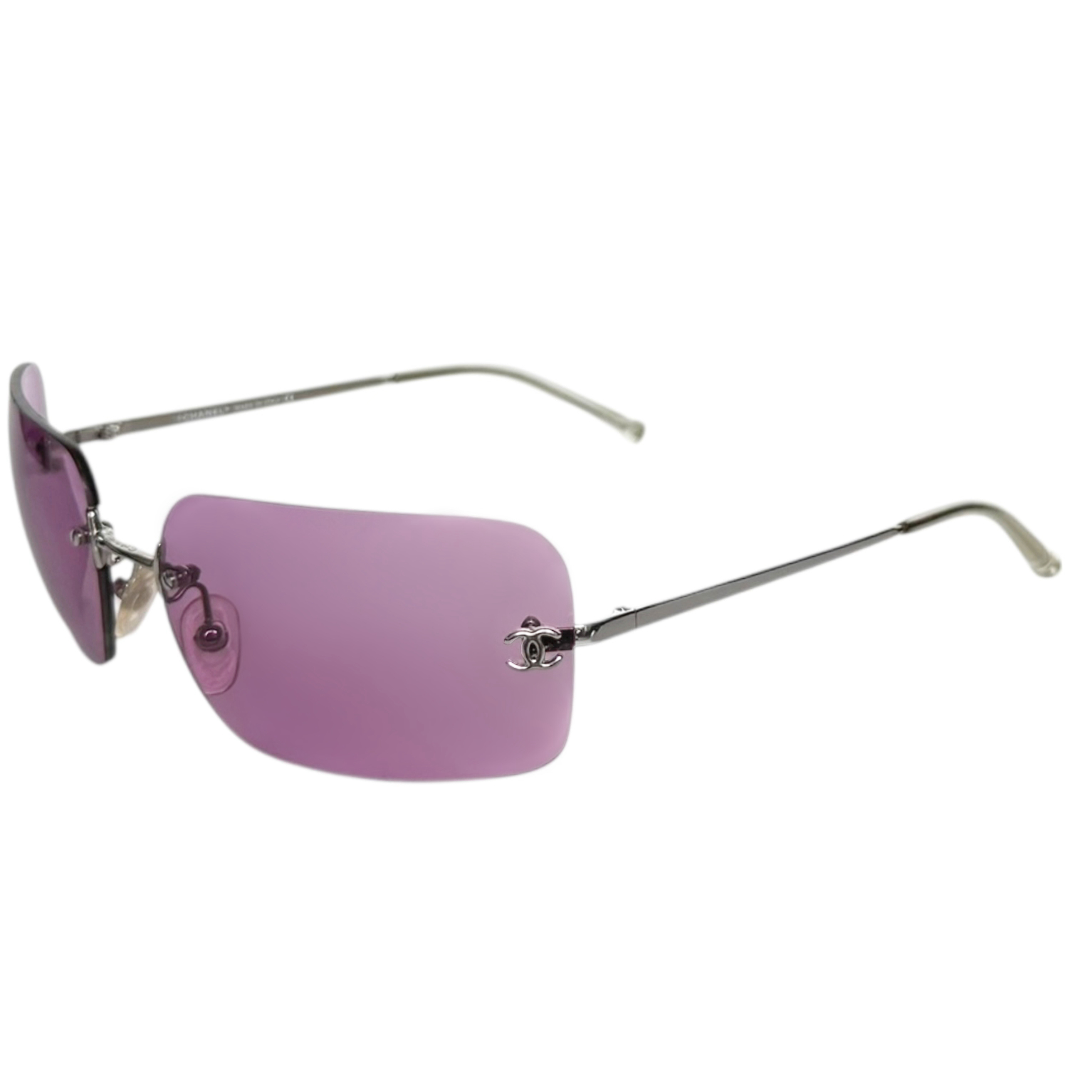 Vintage Chanel Logo Rimless Sunglasses in Purple / Silver | NITRYL