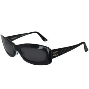 Vintage Chanel Logo Quilt Sunglasses in Black / Gold | NITRYL