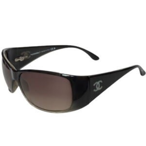 Vintage Chanel Mother of Pearl Logo Wraparound Sunglasses in Brown | NITRYL