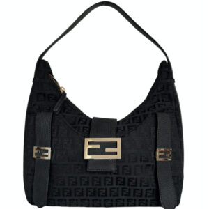 Vintage Fendi Monogram Canvas Shoulder Bag in Black / Gold | NITRYL