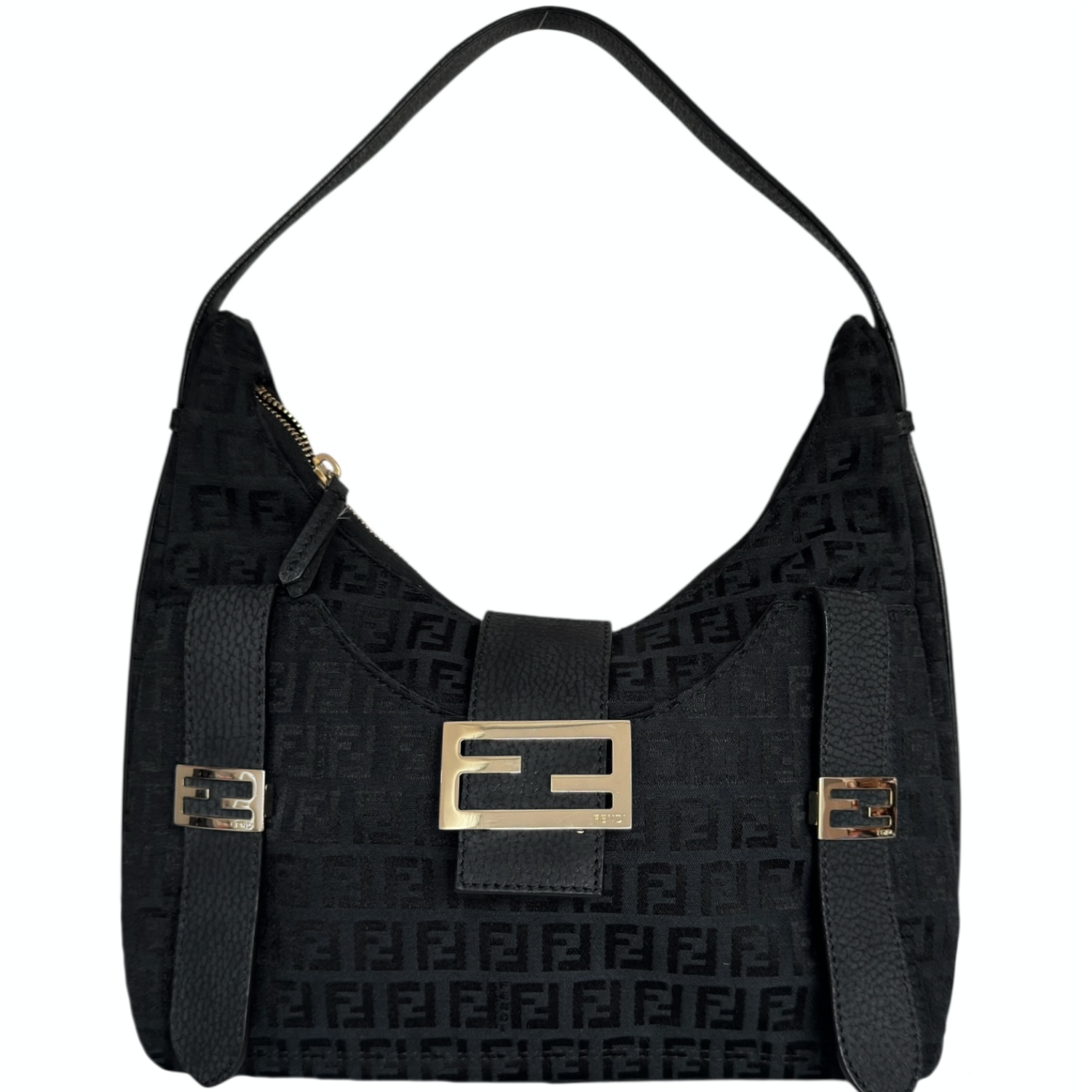 Vintage Fendi Monogram Canvas Shoulder Bag in Black / Gold | NITRYL