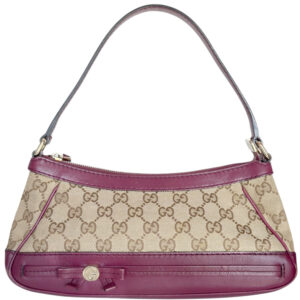 Vintage Gucci Monogram Bow Mini Shoulder Bag in Beige / Magenta Pink | NITRYL