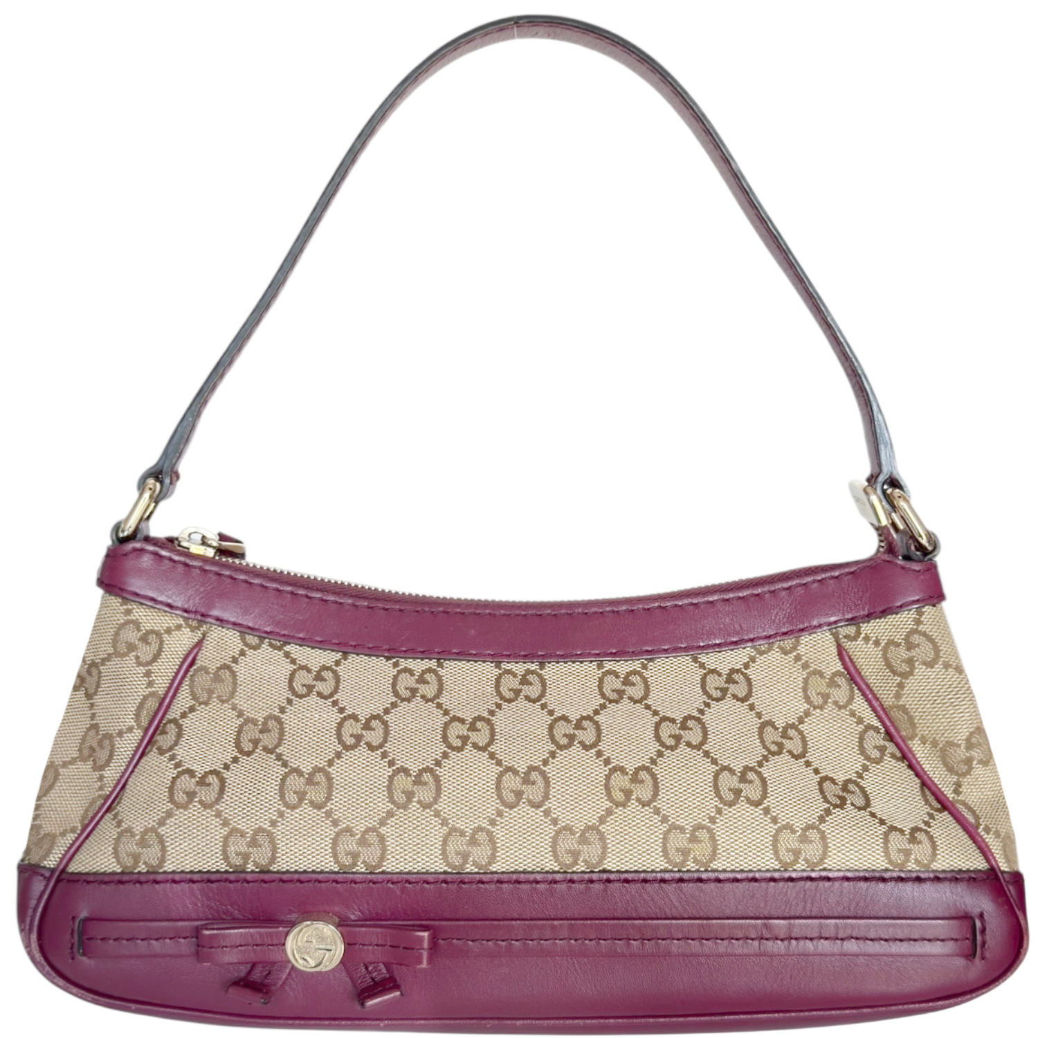 Vintage Gucci Monogram Bow Mini Shoulder Bag in Beige / Magenta Pink | NITRYL