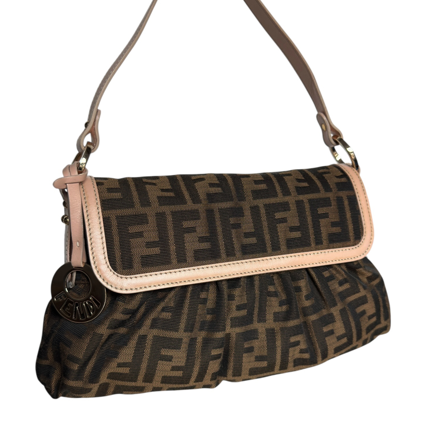 Fendi Zucca Monogram Chef Shoulder Bag in Brown / Baby Pink / Gold - Image 2