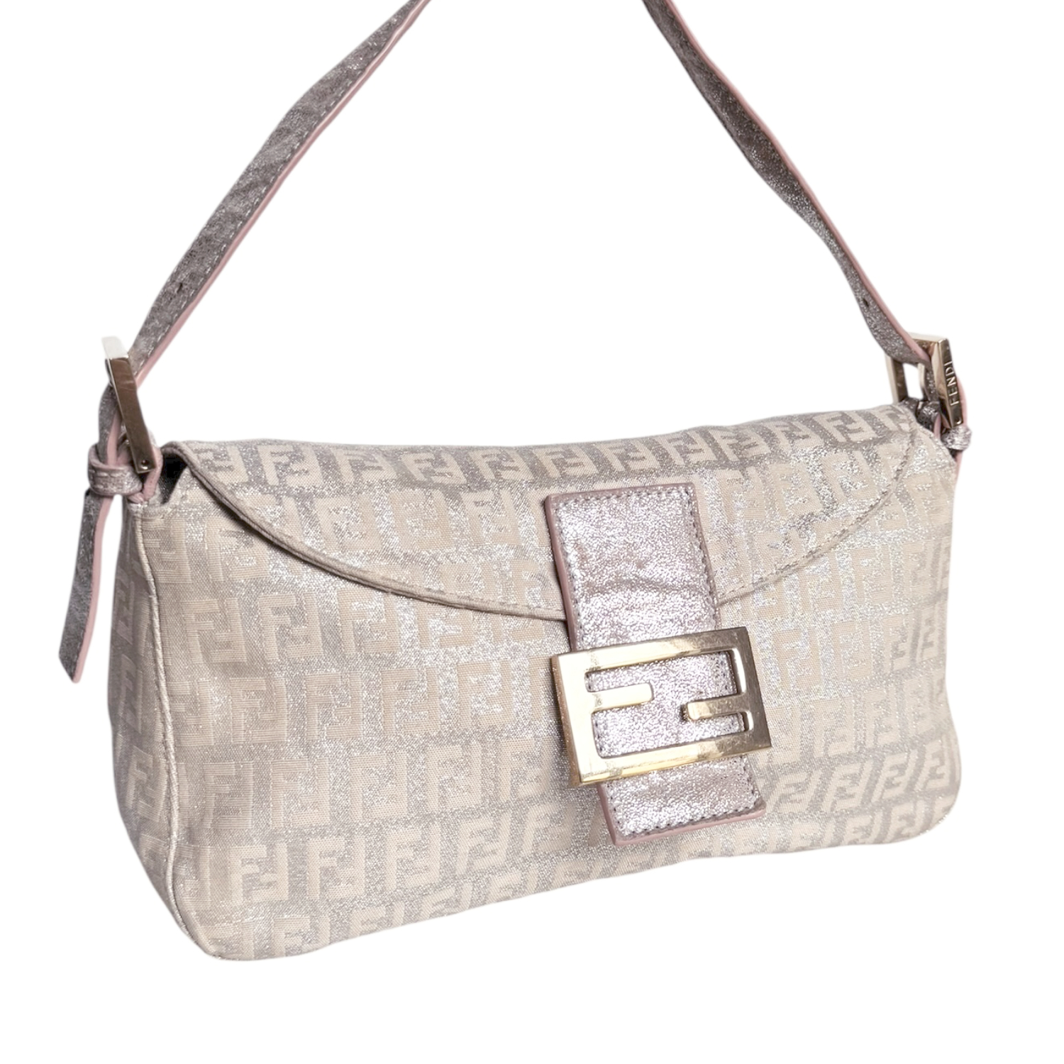 Fendi Monogram Metallic Shoulder Baguette Bag in Pink / Silver / Gold - Image 2