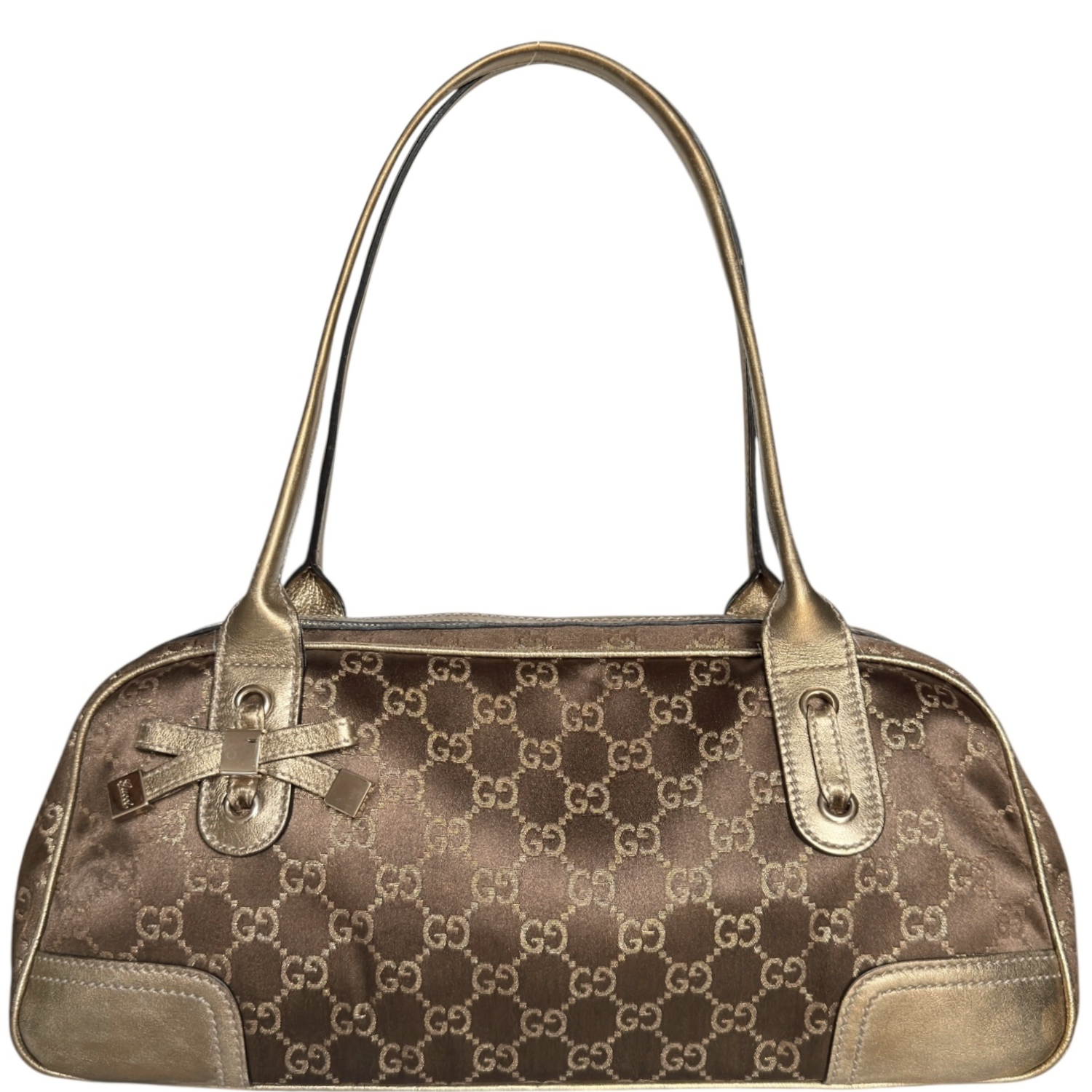 Vintage Gucci Monogram Princy Bow Shoulder Bag in Brown / Gold | NITRYL