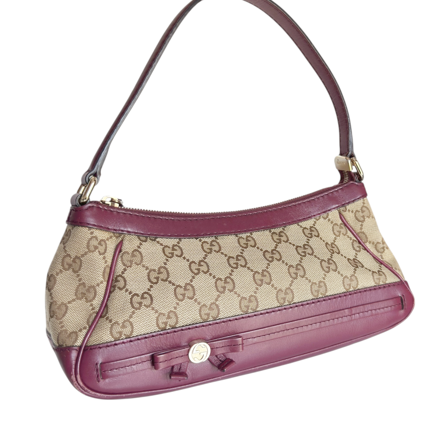Gucci Monogram Bow Mini Shoulder Bag in Beige / Magenta Pink / Gold - Image 2