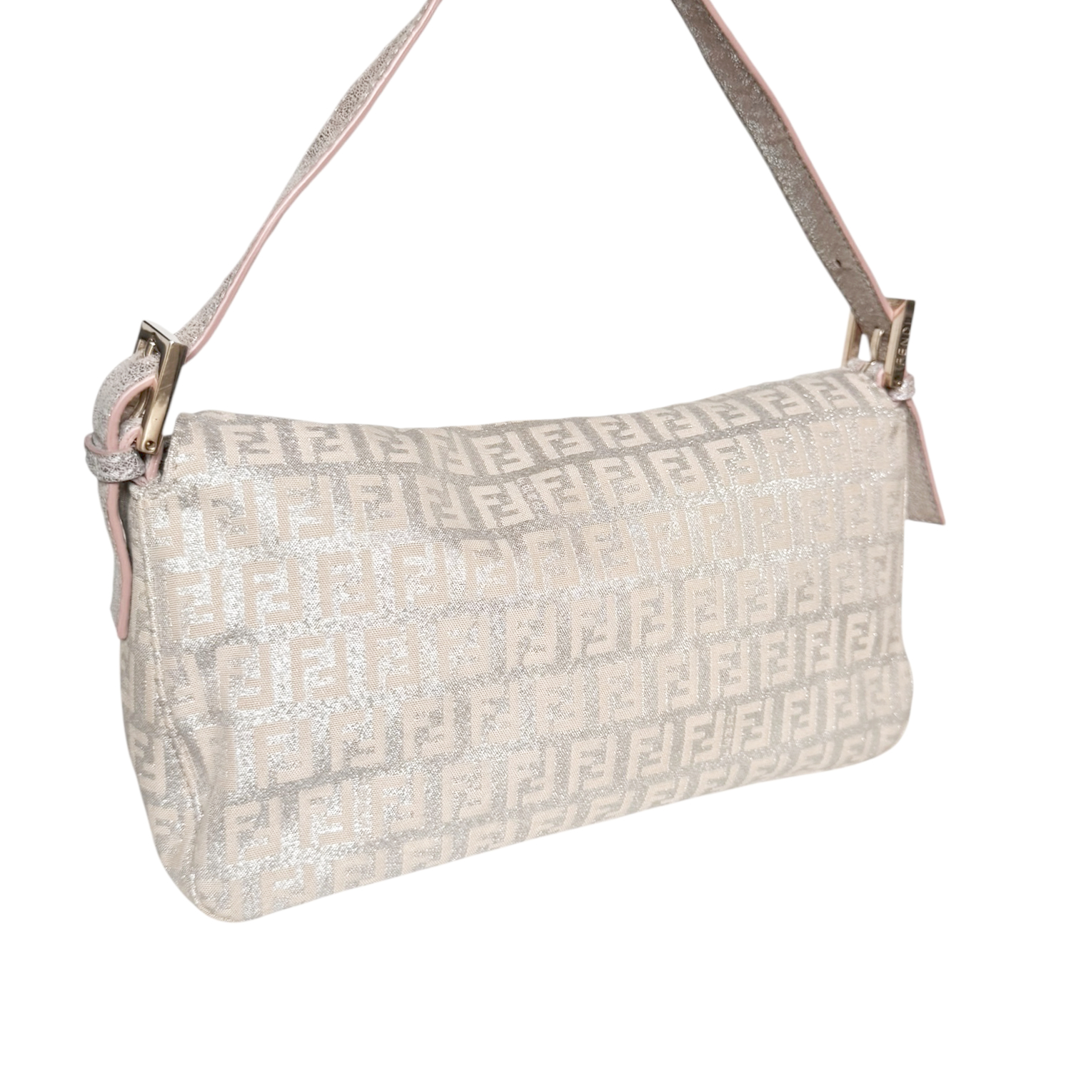 Fendi Monogram Metallic Shoulder Baguette Bag in Pink / Silver / Gold - Image 4