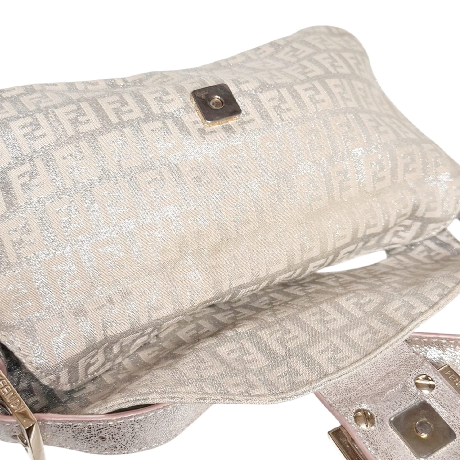 Fendi Monogram Metallic Shoulder Baguette Bag in Pink / Silver / Gold - Image 6