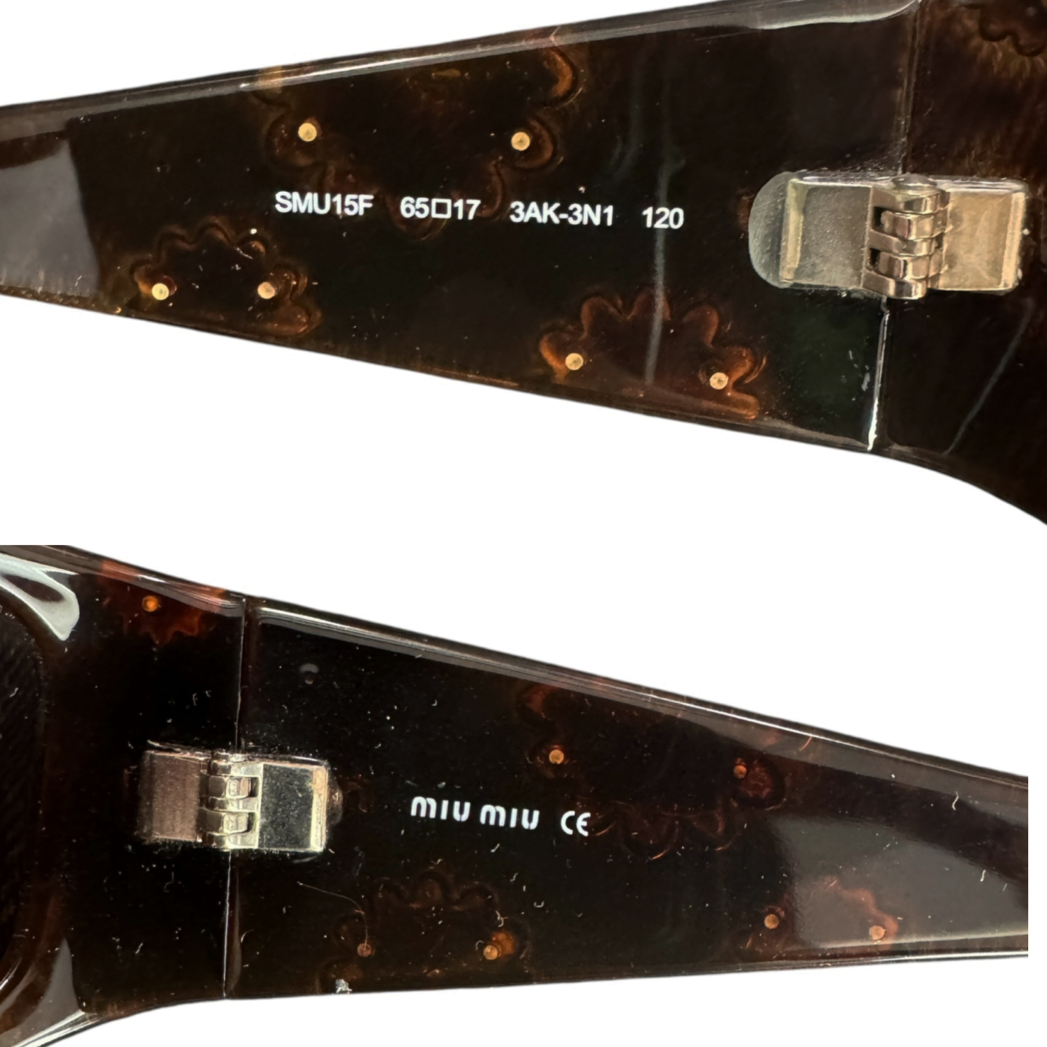 Miu Miu Flower Tortoiseshell Wraparound Sunglasses in Brown / Silver - Image 3