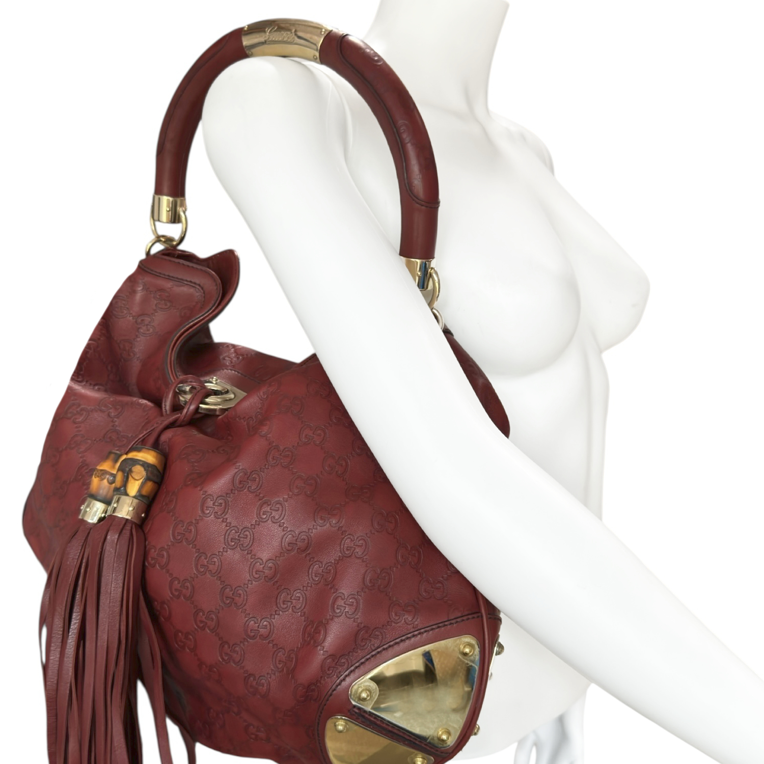 Gucci Indy Tassel Monogram Leather Hobo Shoulder Bag in Red / Gold - Image 7
